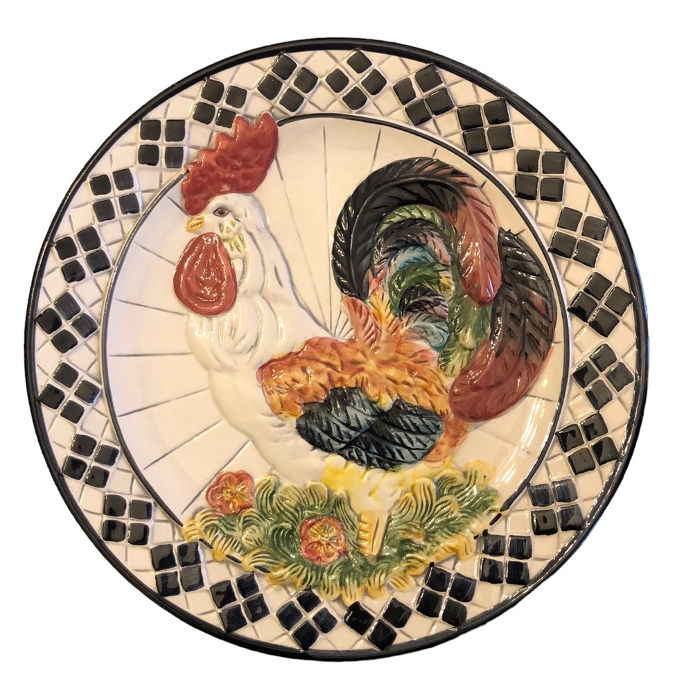 Vintage CBK Black Checked Rooster Plate - Picture 3 of 8
